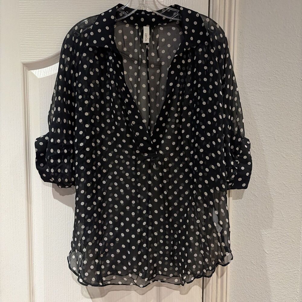 Wyatt 100% Silk Sheer Polka Dot Blouse Top Women’s Large